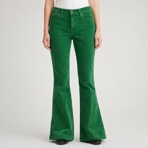 J.Crew Corduroy Flared Pants Womens 8S Green Retro Stretch 70252
